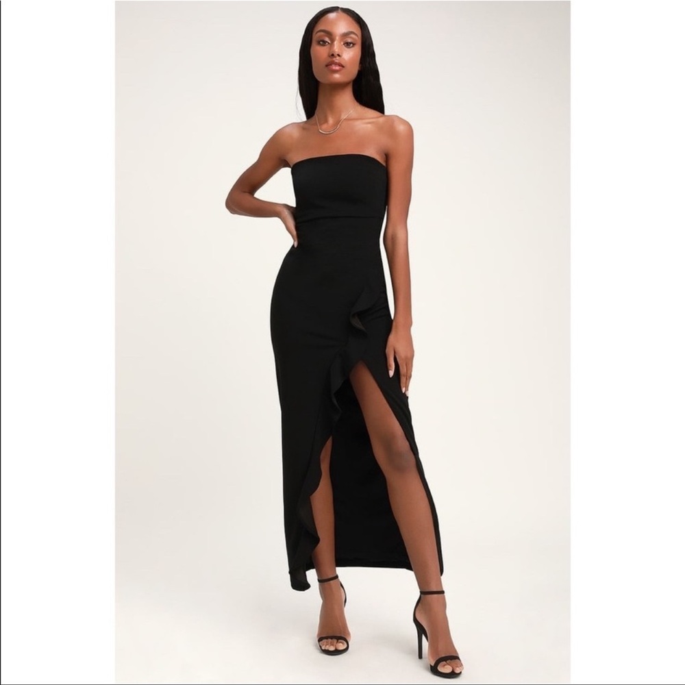 Lulus Black After Hours Strapless Ruffled Maxi Dress